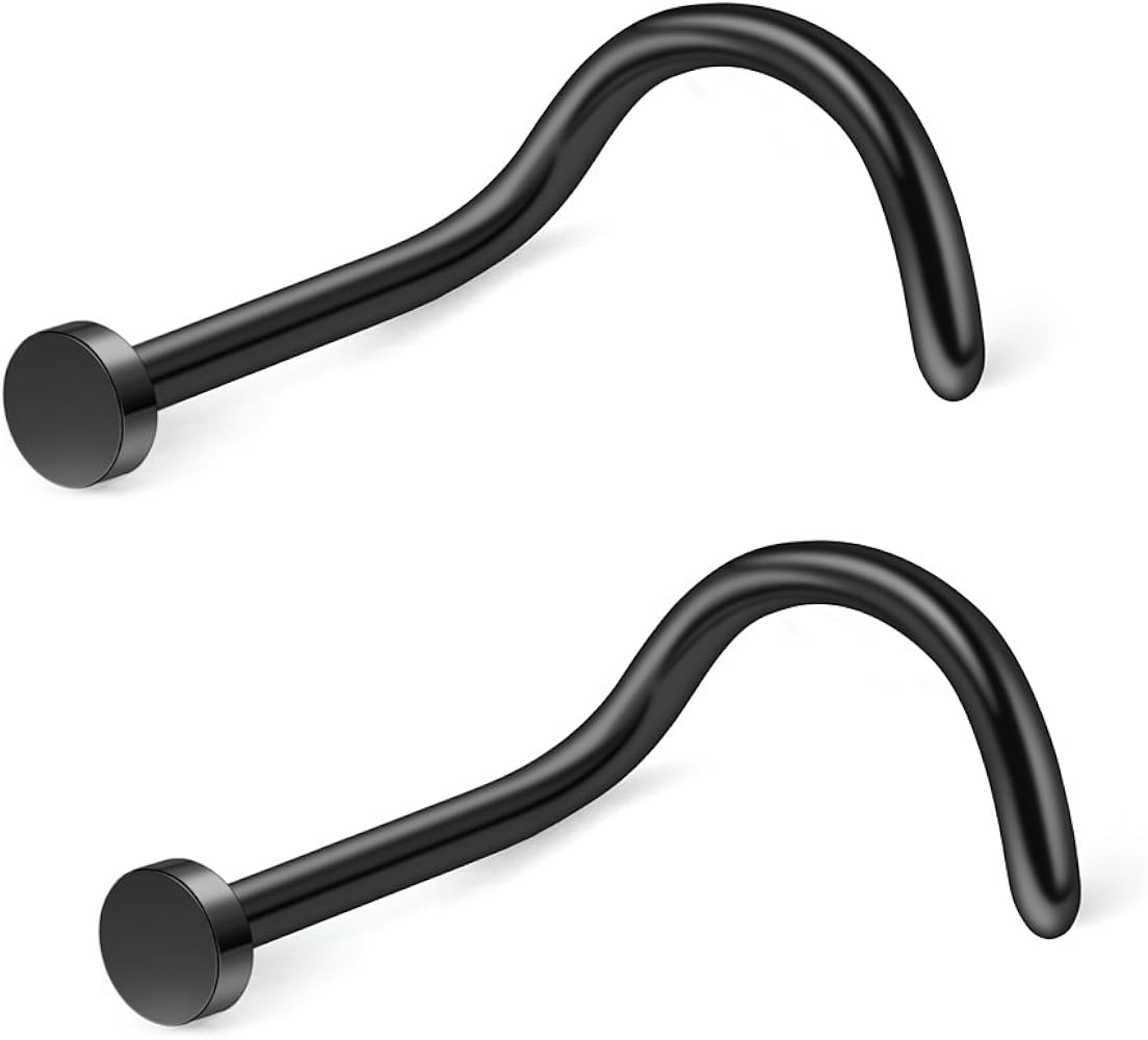 Ruifan 18G(1.0MM) 316L Surgical Steel Curved Nose Stud Ring Twister Screws with 2MM Ball Piercing Jewelry