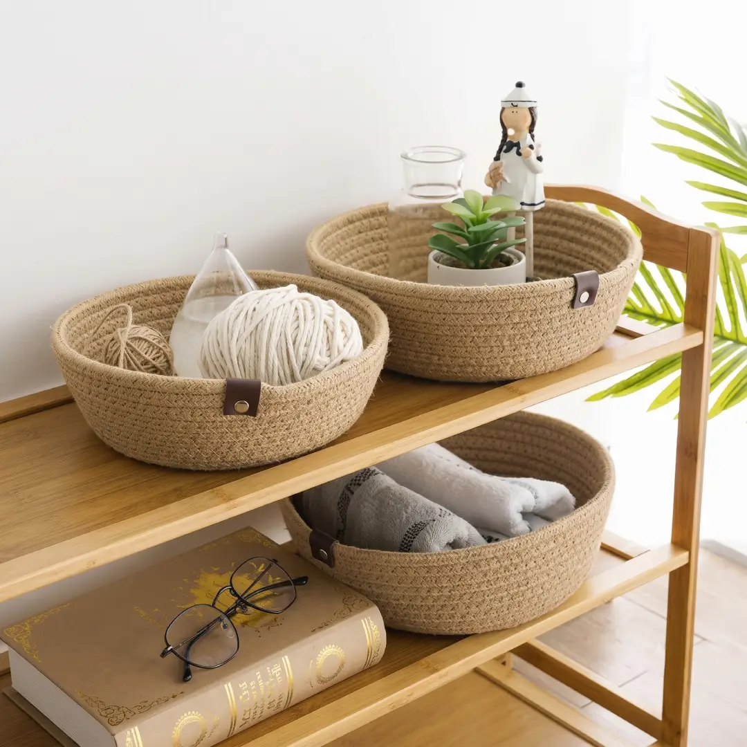 Jute Rope Storage Basket Set of 3 for Shelves and Nursery
