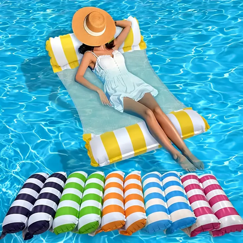 Striped PVC Inflatable Beach Chair - Portable & Foldable Pool Float Lounge for Adults, Durable Party & Pool Accessory