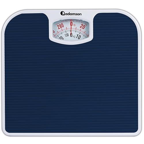 Adamson A21 Analog Scales for Body Weight - Up to 300 LB - New - Anti-Skid Rubber Surface + Large Numbers - Analog Bathroom Scale - Affordable - Durable with 20-Year Assurance - Black
