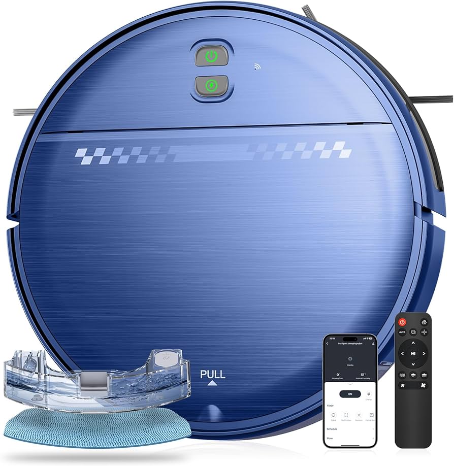 MANVN 2 in 1 Robot Vacuum and Mop Combo, 2.87'' Ultra-Slim Robotic Vacuum Cleaner with 3D Obstacle Avoidance, for Hard Floors and Carpets, Wi-Fi/App/Voice Controlled for Pet Hair, Self-Charging