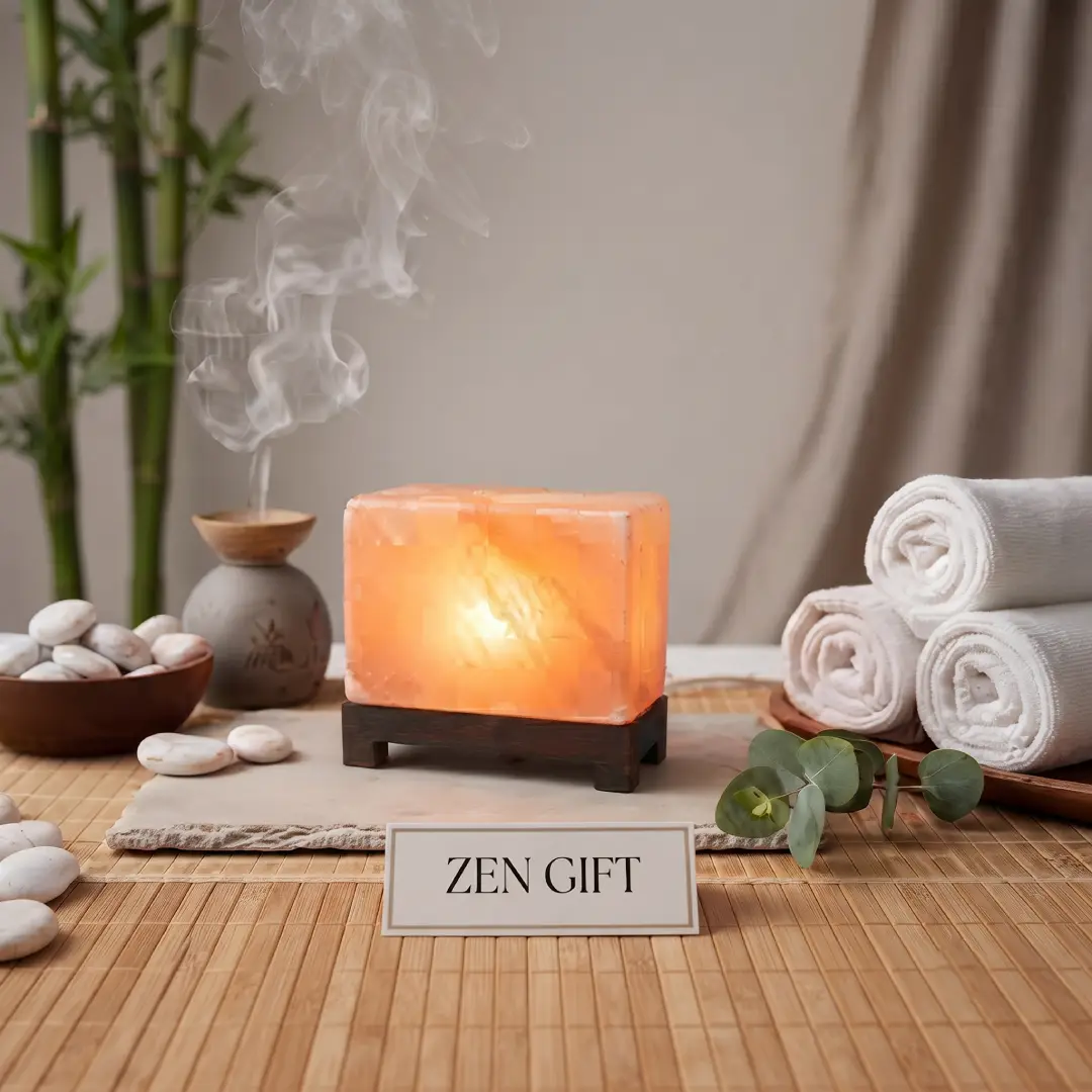 Rectangle Himalayan Salt Lamp with Wood Base and Dimmer image 2
