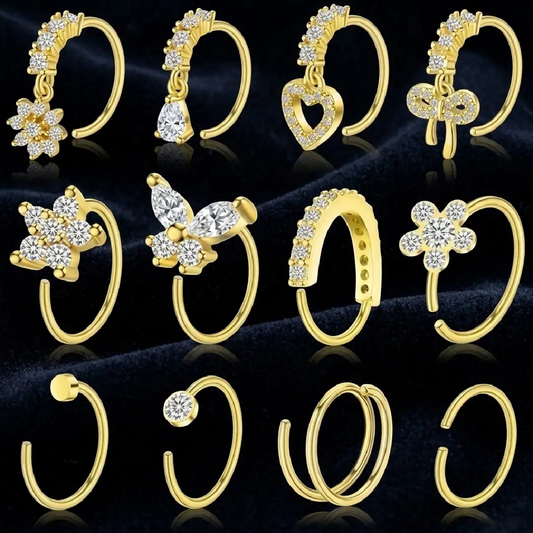 BSJ4U Gold Plated Nose Rings and Nose Studs Set image 2