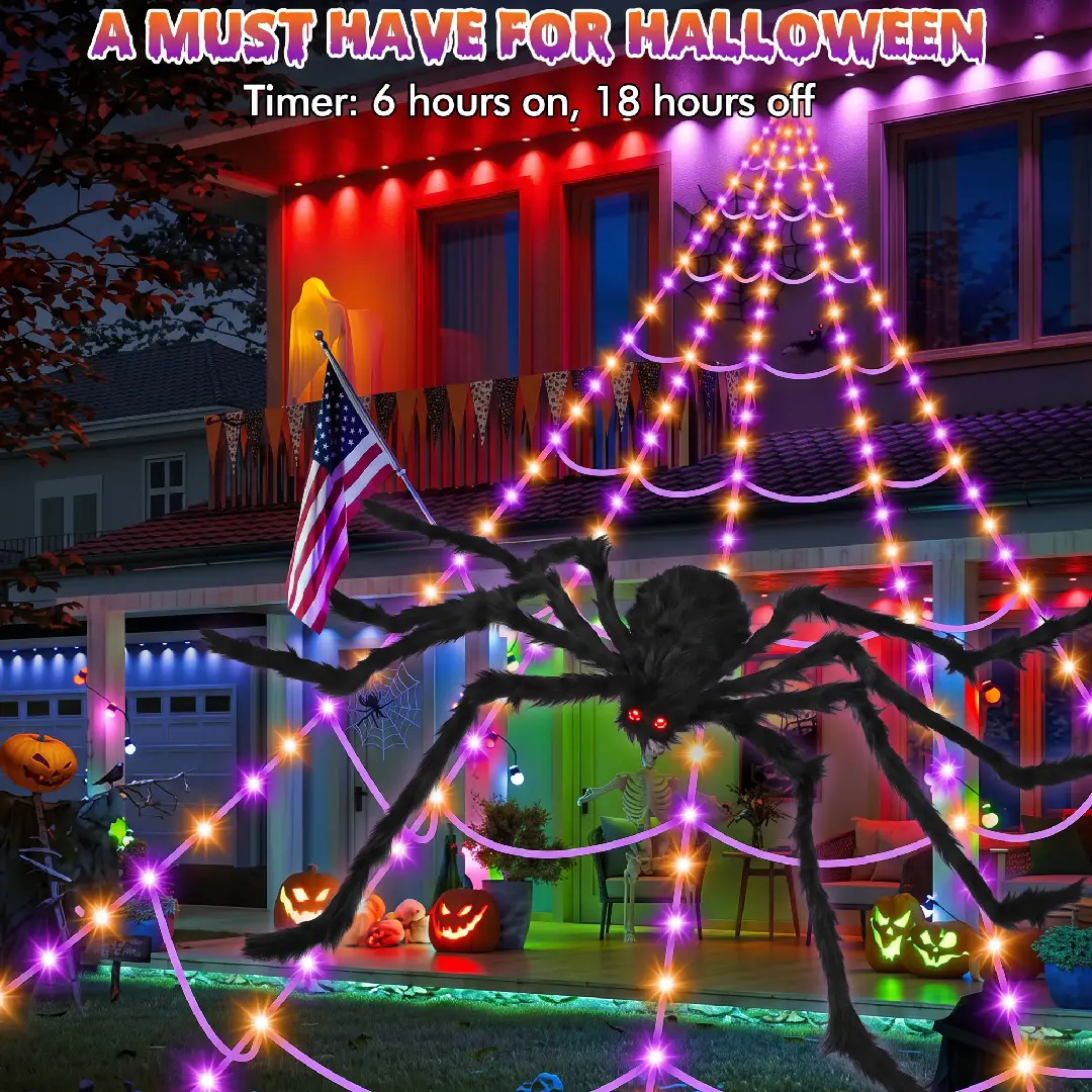 200-Inch Halloween Spider Web with 59-Inch Giant Spider Decoration image 4