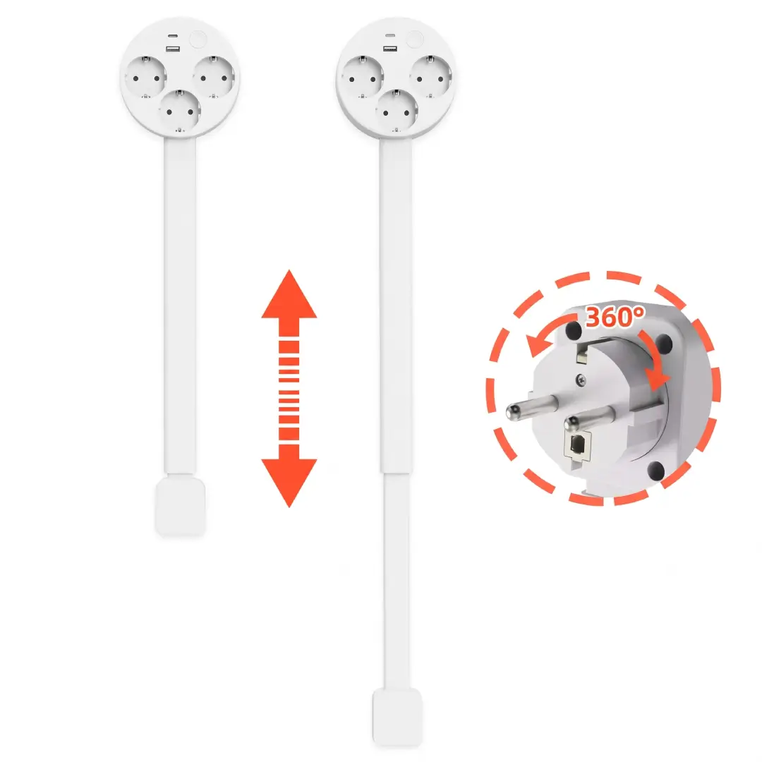 EU Plug Rotating Power Strip with Adjustable Extension Cable, Multi-Socket Wall Charger & Circular Extension Outlet image 6