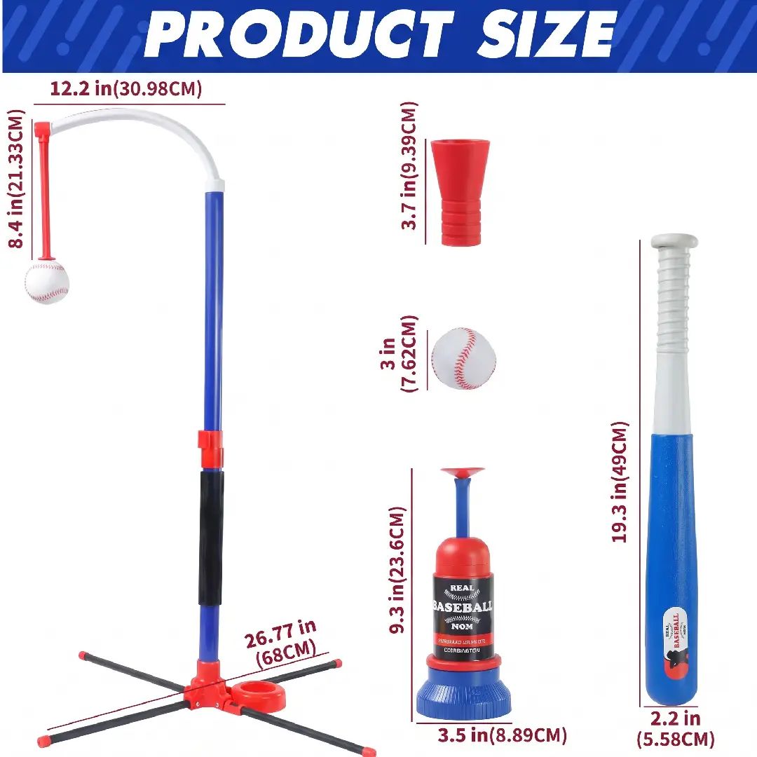 3-in-1 Kids Baseball Toy Set with Adjustable T-Ball Stand image 7