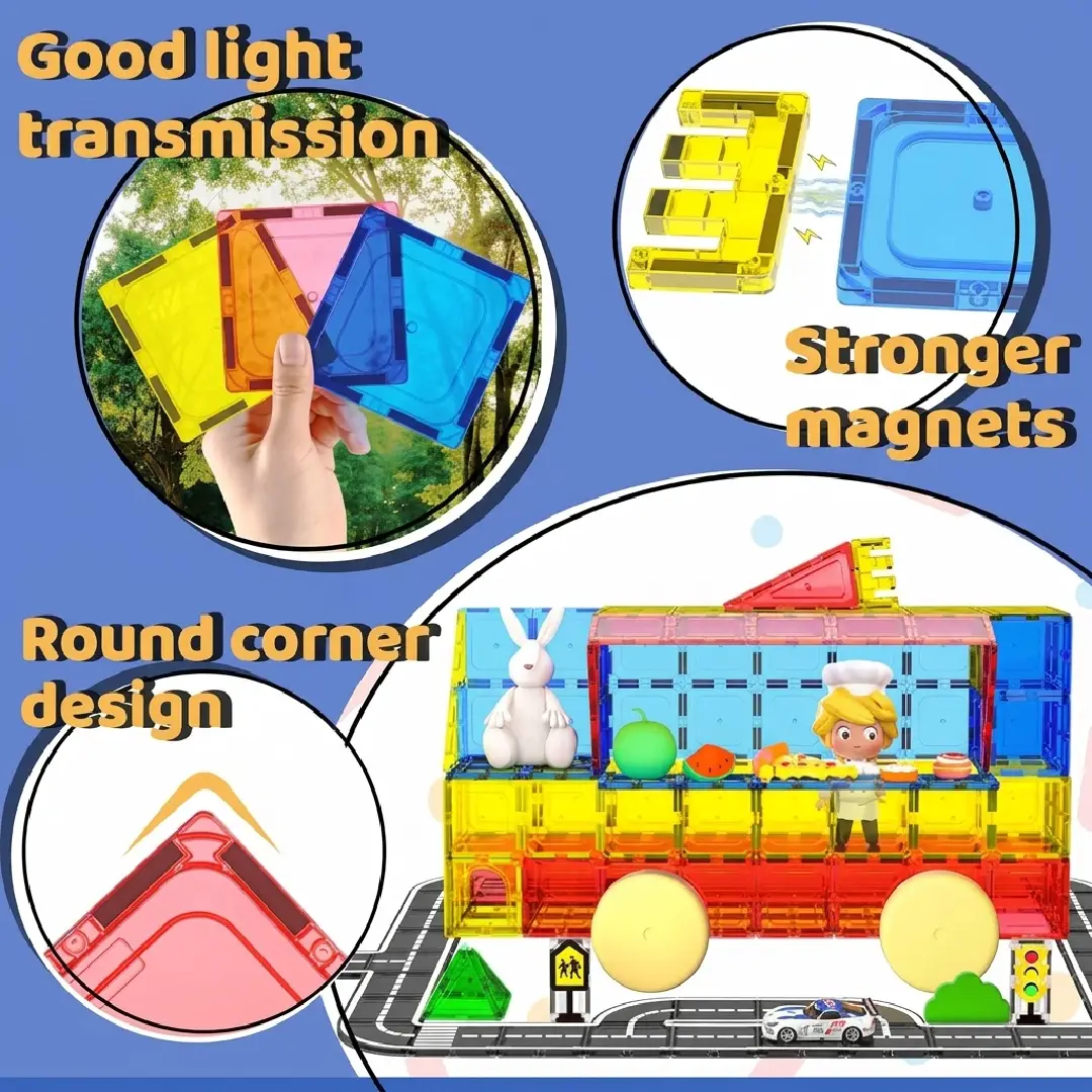 Magnetic Tiles Road Building Set – 106-Piece Magnetic Building Blocks STEM Toy for Kids Ages 3+ image 5
