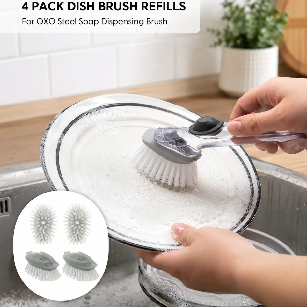 4 Pack Dish Brush Refills for OXO Steel Soap Dispensing Brush image 3