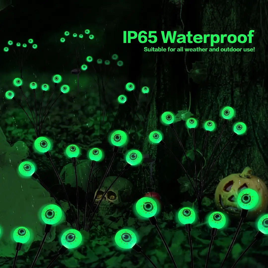 2-Pack Solar Halloween Eyeball Lights – 12 LED Green Outdoor Path Lights image 27