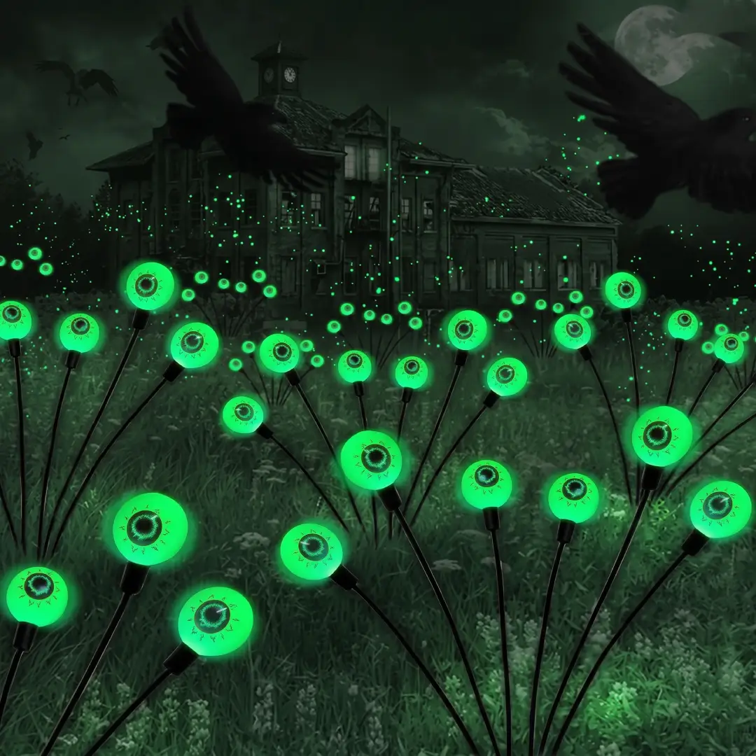2-Pack Solar Halloween Eyeball Lights – 12 LED Green Outdoor Path Lights image 28