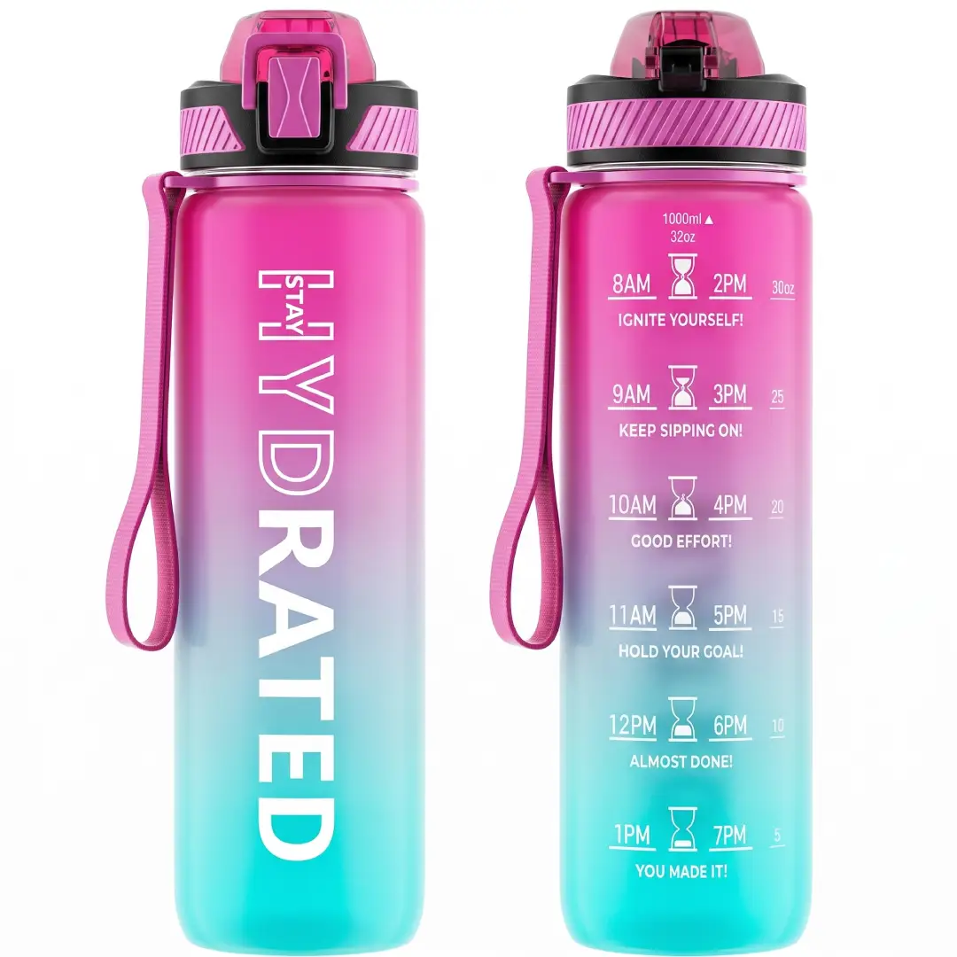 32 oz Motivational Water Bottle with Straw and Strap image 2