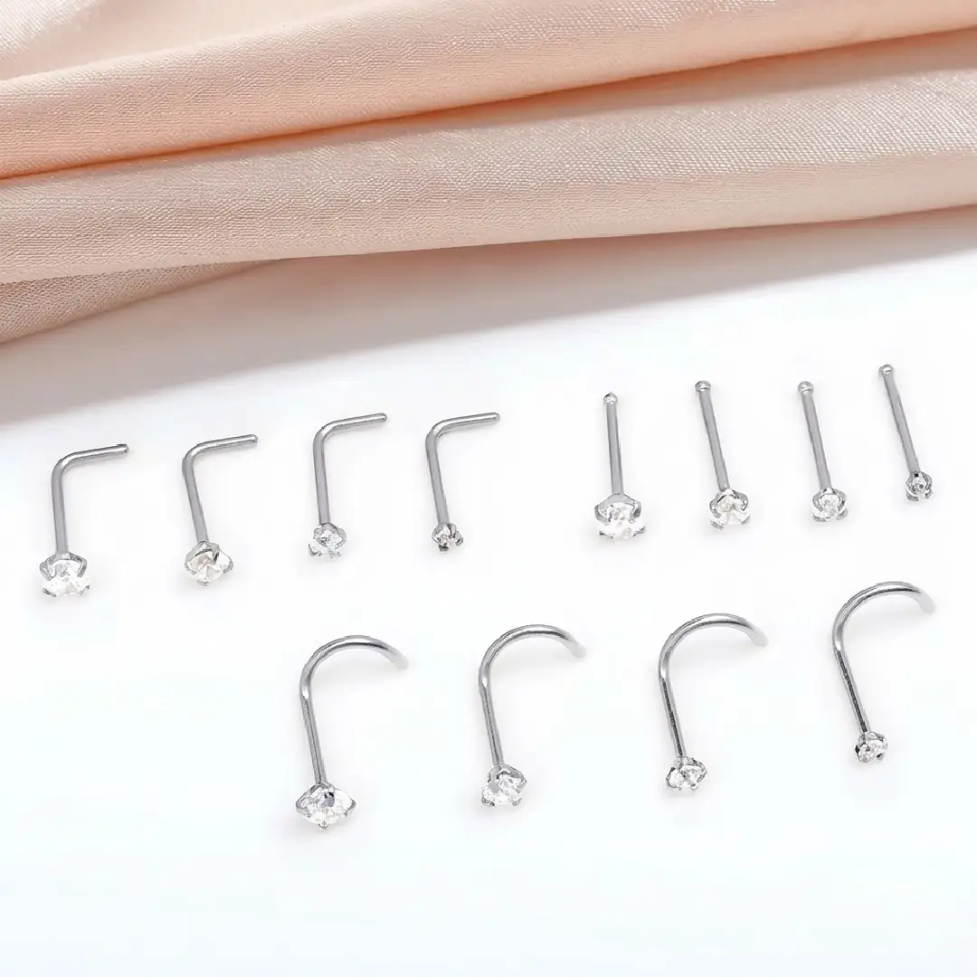 12 Pcs Surgical Steel Nose Rings and Studs Set 20G image 5