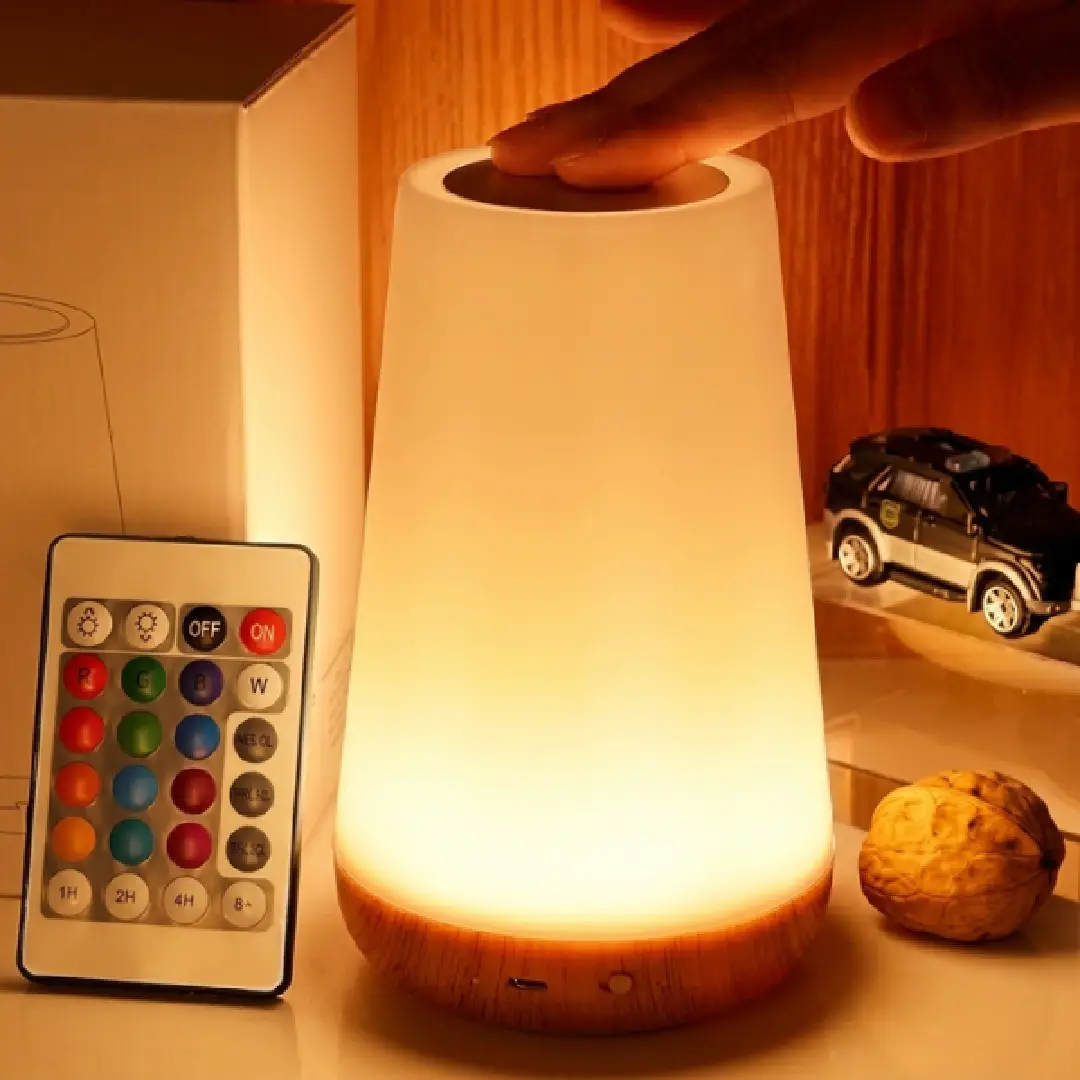 USB Rechargeable Touch Lamp, Dimmable RGB Table & Bedside Night Light with 13 Colors for Bedroom, Baby & Kids image 1