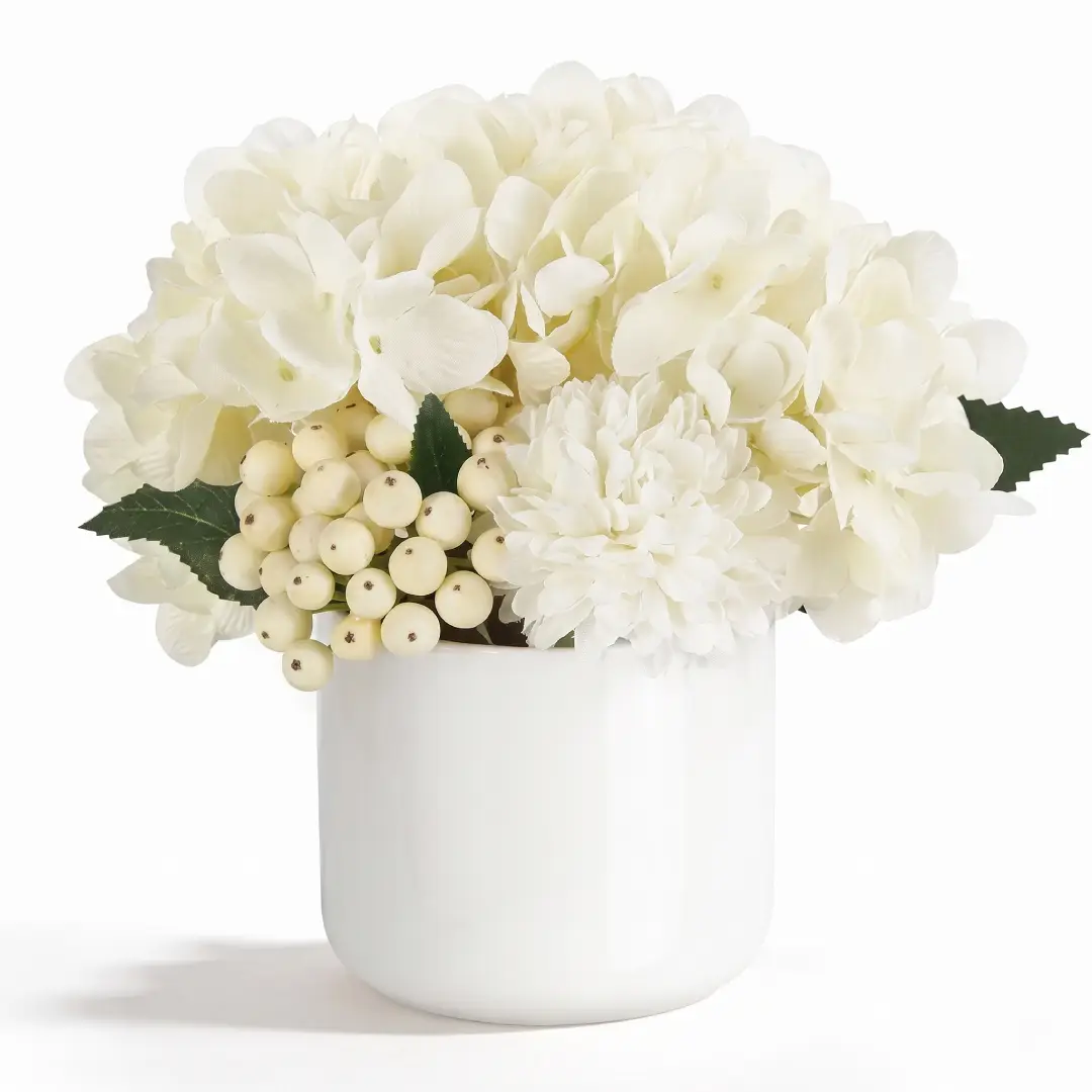 Artificial Hydrangea Flowers with Ceramic Vase Centerpiece image 3