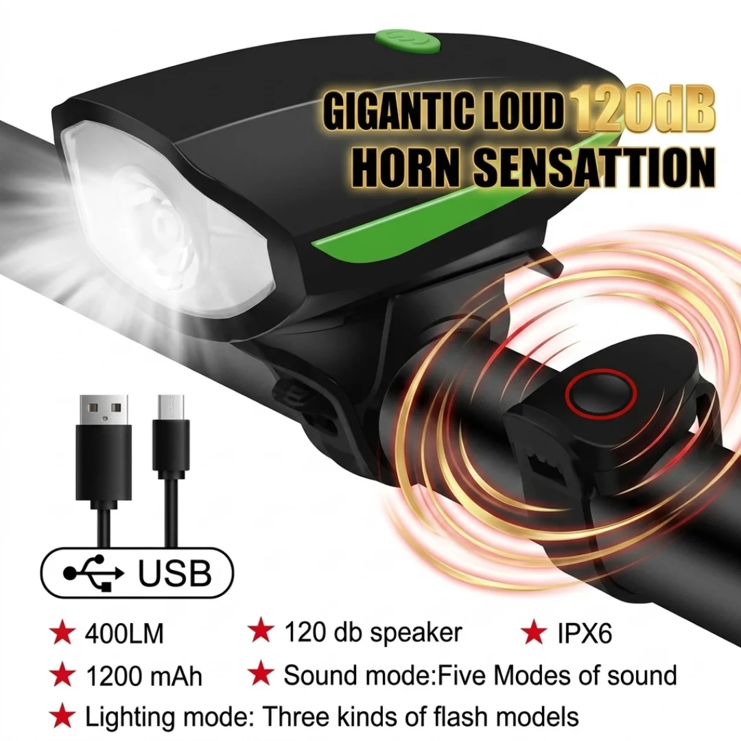 Bike Horn with Light 120dB Electric Bell and 400LM Rechargeable Headlight image 3