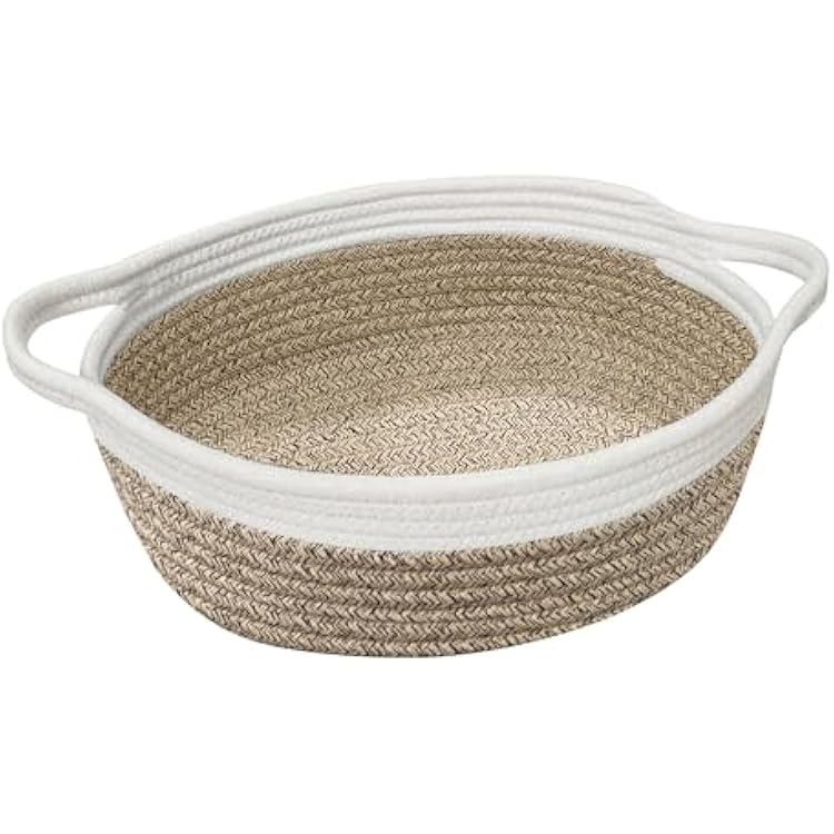 Woven Cotton Rope Gift Basket, Small Baskets for Gifts Empty, Cute Baby Nursery Basket, Pet Toy Storage Bin for Dog Cat, Decorative Wicker Home Organizer with Handles, 12"x 8"x 5", Brown
