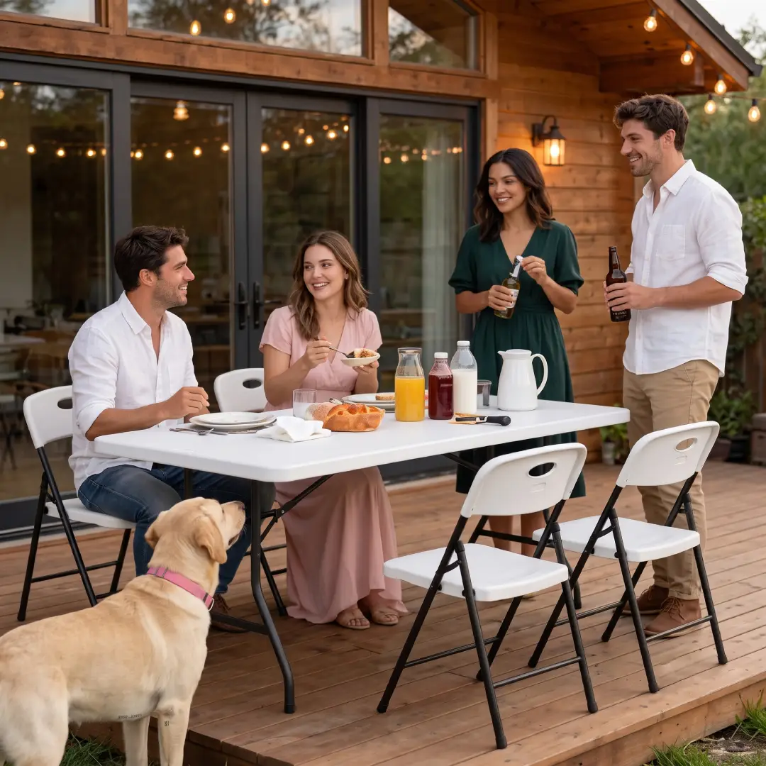 4 Pack Stackable Plastic Folding Chairs with Iron Frame image 2