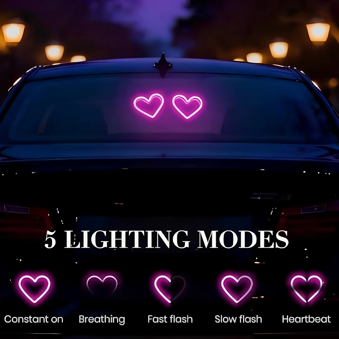 Heart Shaped Car LED Ambient Light Solar Waterproof 2 Pcs image 2