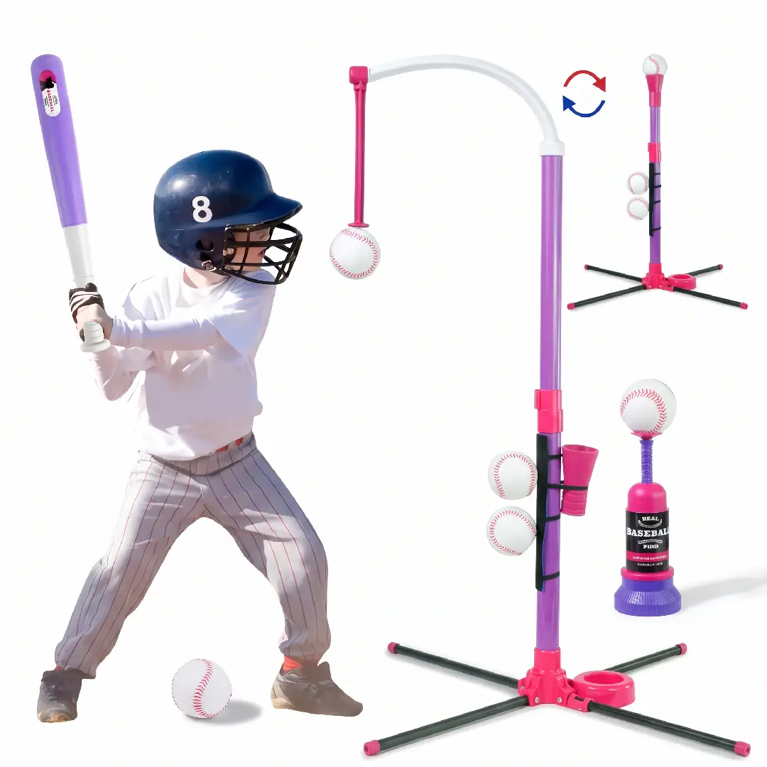 3-in-1 Kids Baseball Toy Set with Adjustable T-Ball Stand image 9
