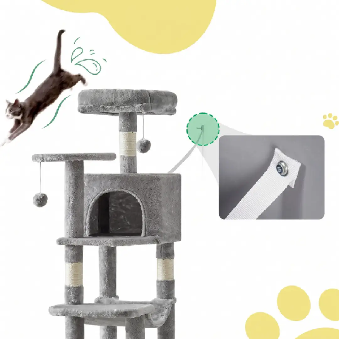 JHK 44-Inch Tall Cat Tree, Multi-Level Climbing Tower with Natural Sisal Scratching Posts & Indoor Cat House image 6