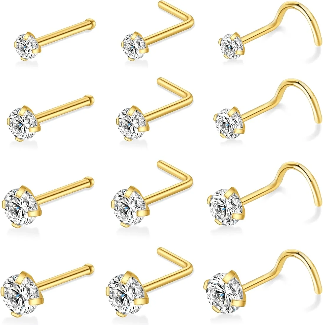 12 Pcs Surgical Steel Nose Rings and Studs Set 20G image 1