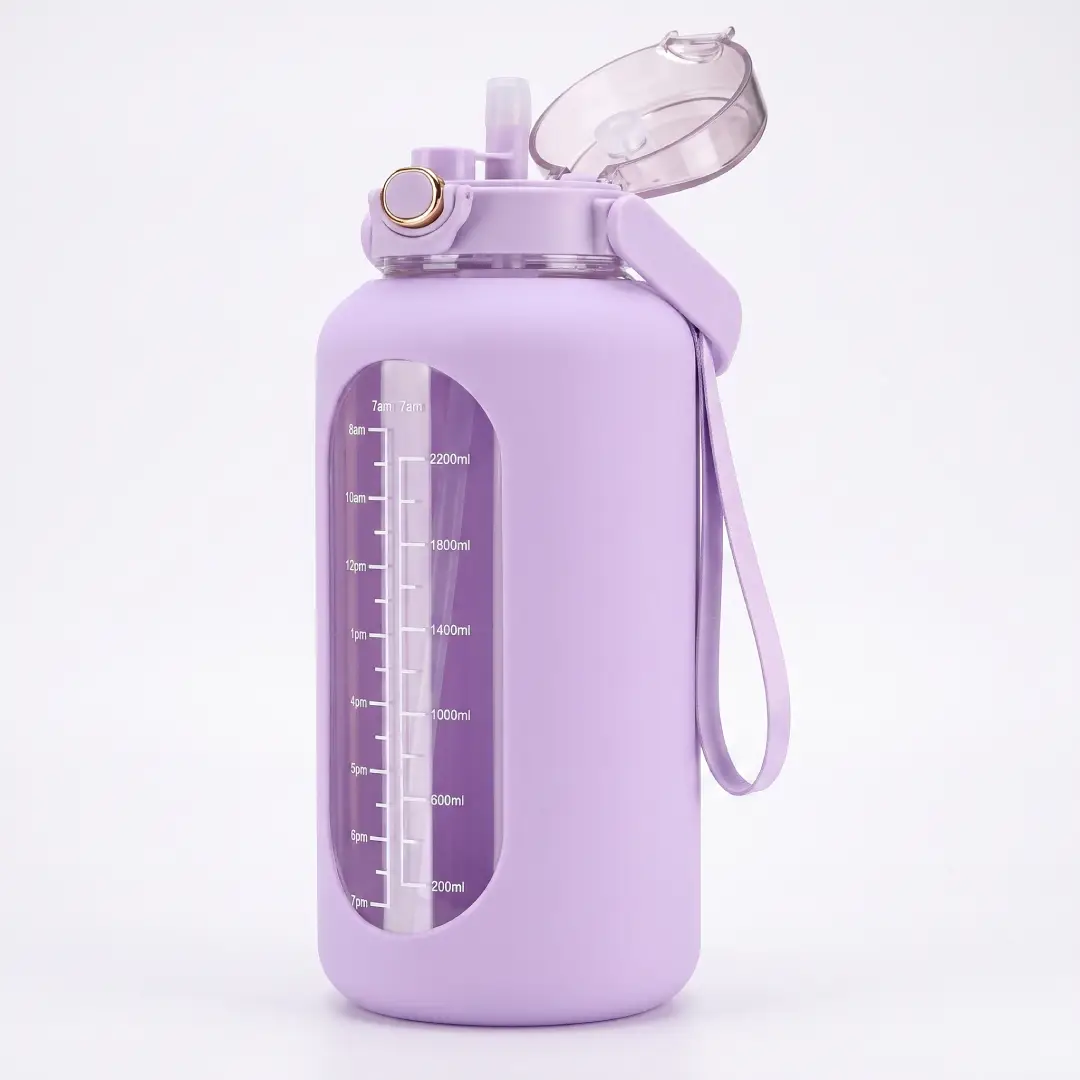 74 oz Glass Water Bottle with Straw and Time Marker image 4