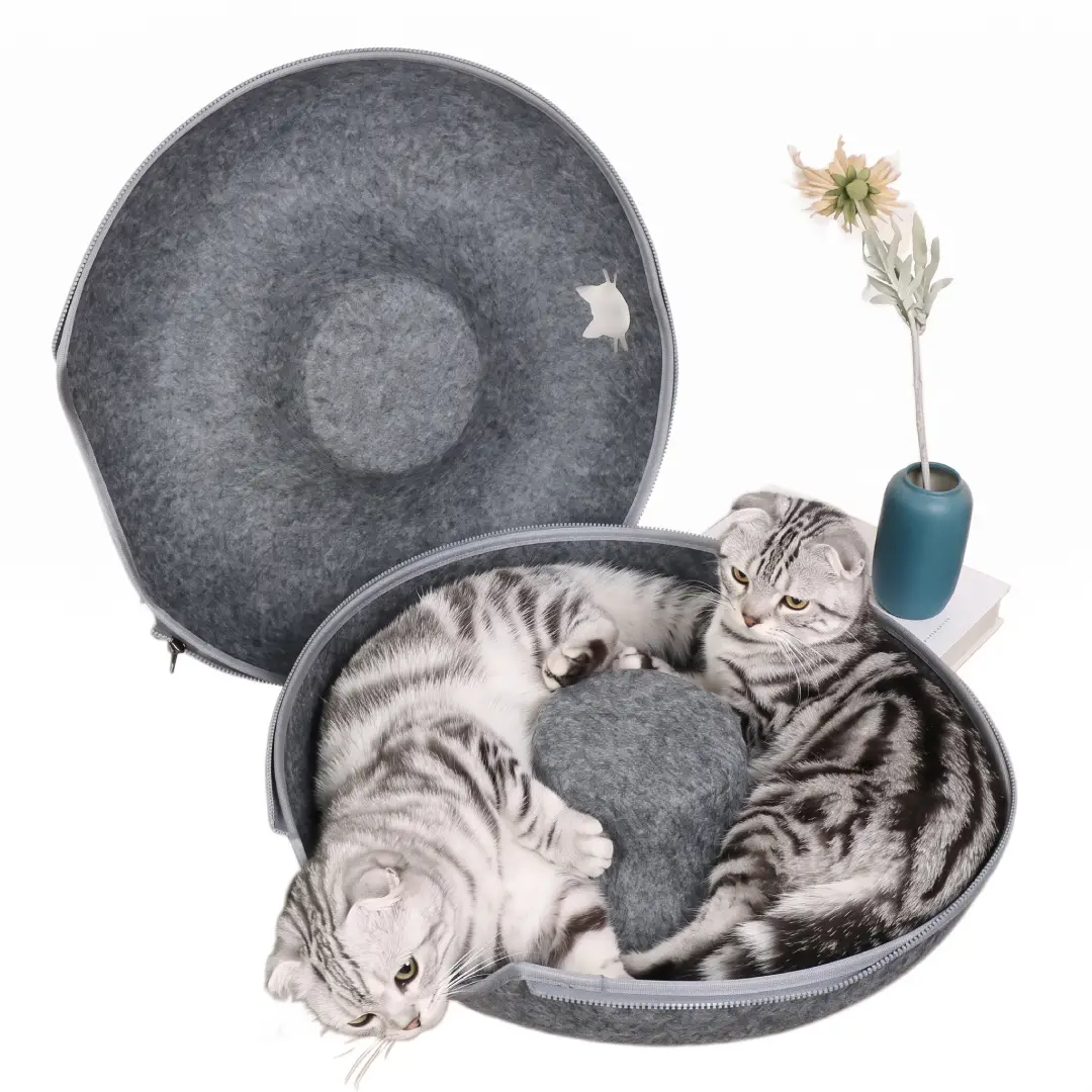 B-Tunnel Donut Cat Bed with Interactive Tunnel, Felt Indoor Cat House & Toy image 4