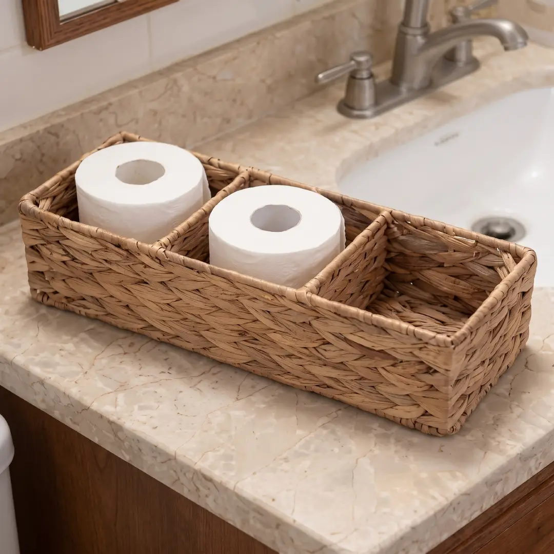 Bathroom Storage Basket with Dividers for Toilet Paper Organizer image 2