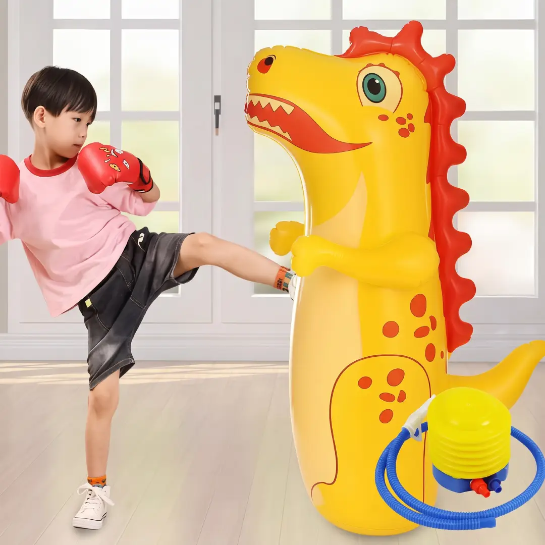 Inflatable Dinosaur, Tiger & Dolphin Punching Bag – Standing Tumbler Boxing Toy for Kids & Adults image 1