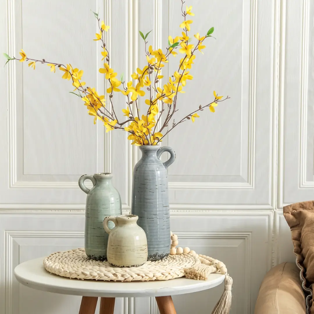 Rustic Ceramic Vases Set of 3 with Handles image 3