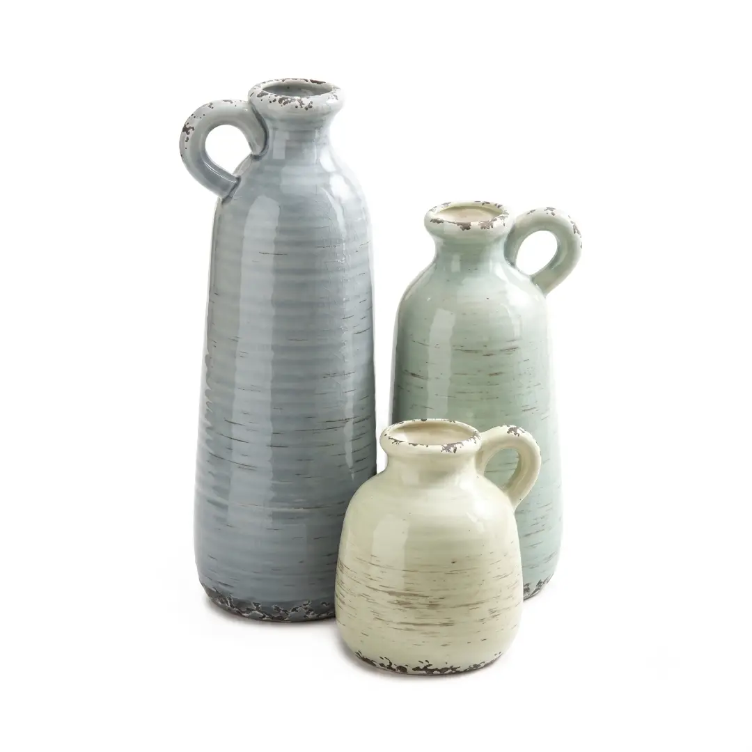 Rustic Ceramic Vases Set of 3 with Handles image 2