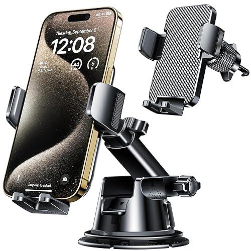 Qifutan Dash Mounted Holders Phone Holders for Your Car Phone Mount for Car Windshield Dashboard Air Vent Universal Desk Mounts Hands Free Automobile Cell Phone Holder Fit for iPhone Smartphone