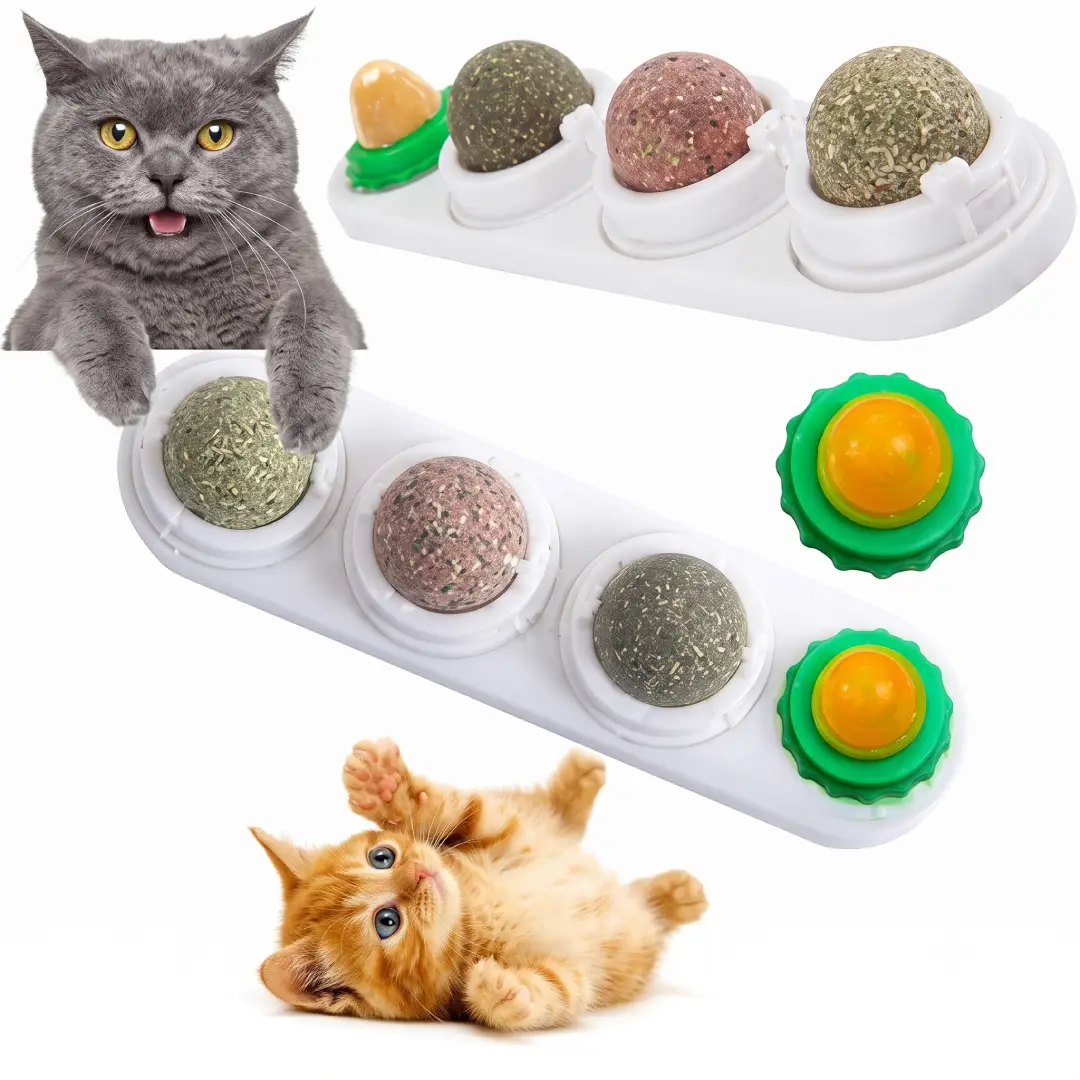 4 in 1 Rotating Catnip Silver Vine Ball Wall Toy for Cats image 1