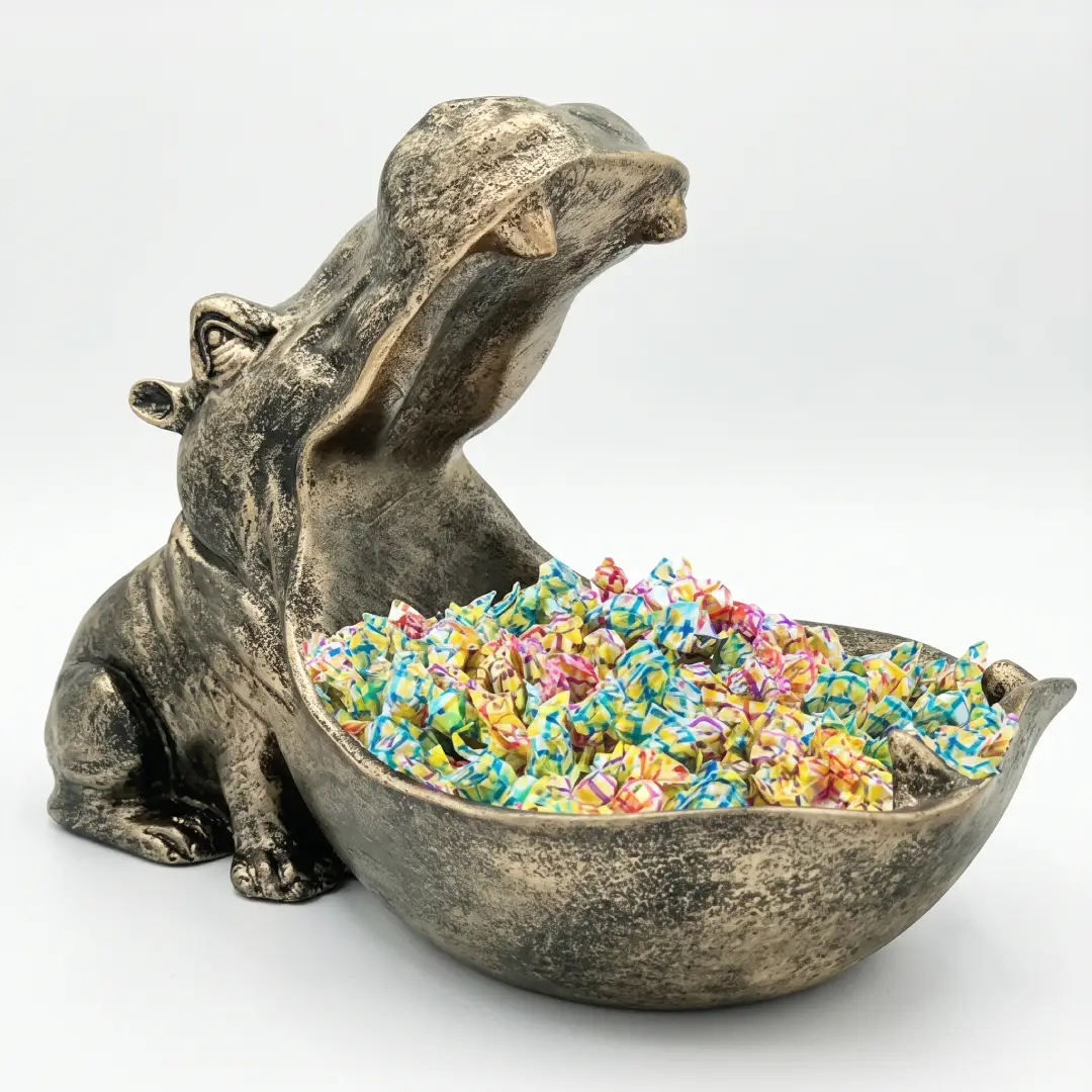 Hippo Statue Candy Dish Resin Decorative Key Bowl image 5