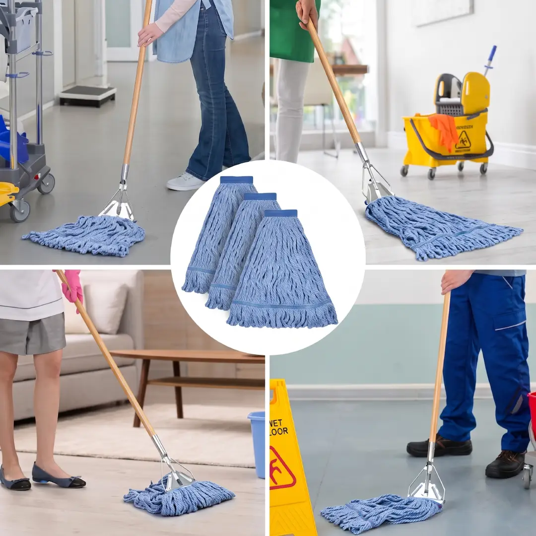 Heavy-Duty Cotton Mop Head Replacement – Commercial Looped-End Wet Mop Refill, 3-Pack
