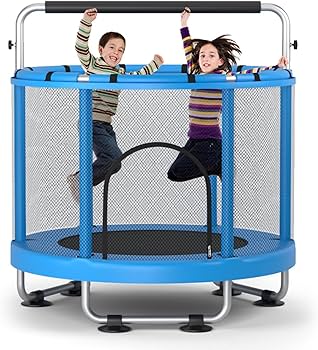 ZCMHAXJ 55" Trampoline for Kids with Enclosure, 440lbs Capacity Indoor & Outdoor Toddler Trampoline with Adjustable Gymnastics Bar & Toys, for Boys & Girls