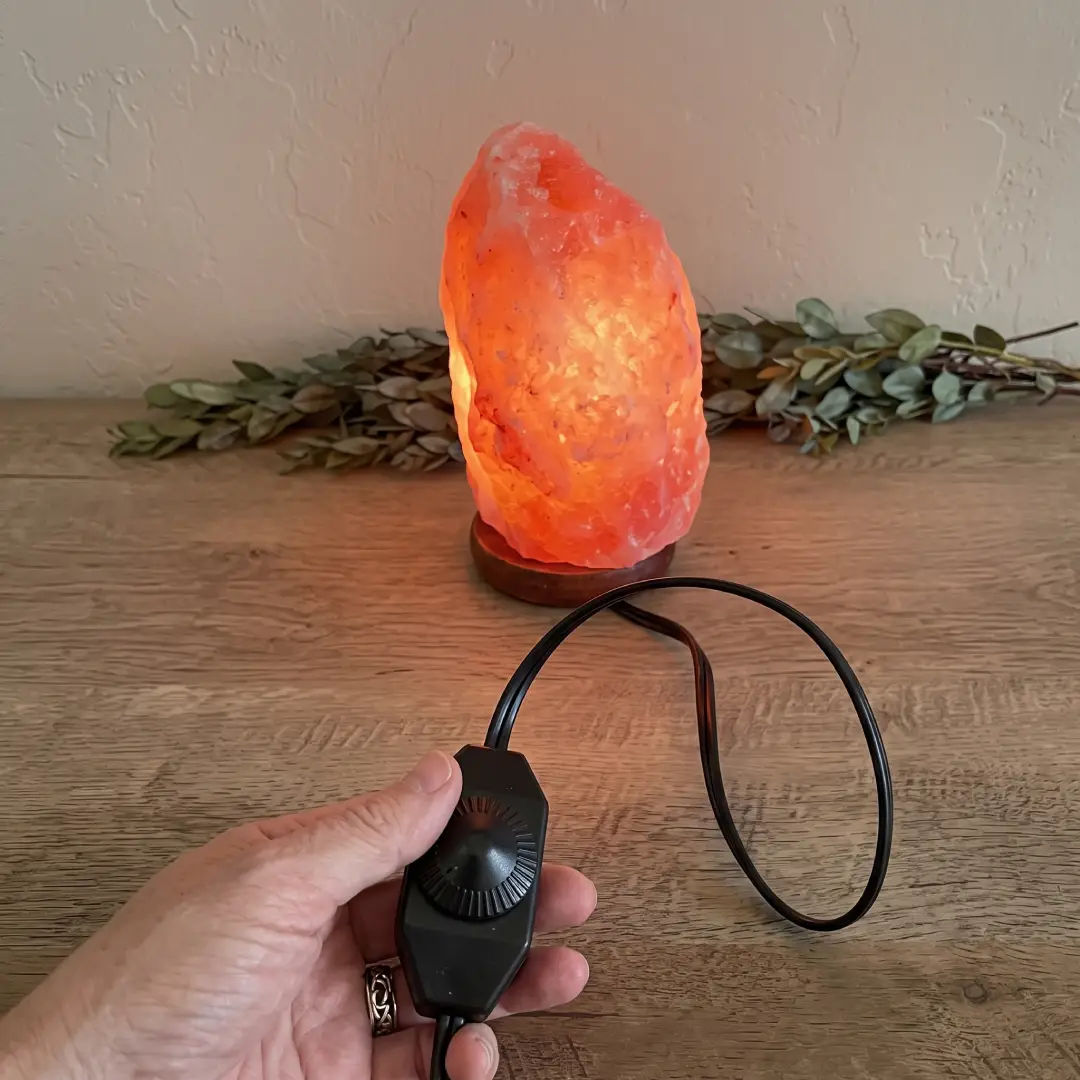 7 Inch Himalayan Salt Lamp with Dimmer Cord and Wood Base image 5