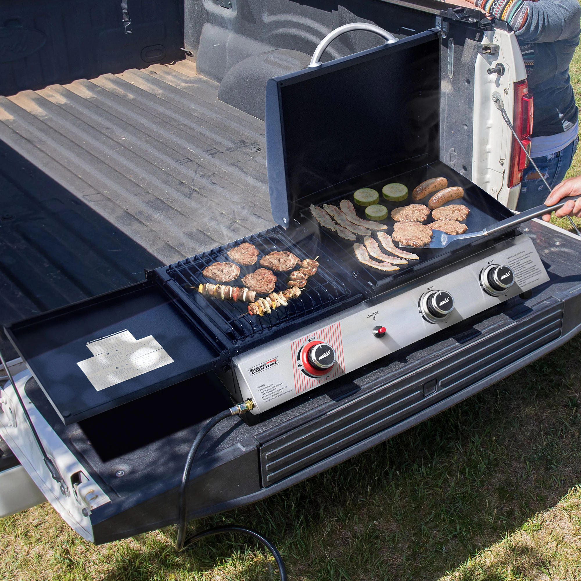 Royal Gourmet PD1305H 3 Burner Propane Gas Grill and Griddle Combo with Lid, 3-in-1 Grill Griddle Combo with 29,000 BTUs Output for Outdoor Cooking, 364 Sq. In. Cooking Area, Silver & Black