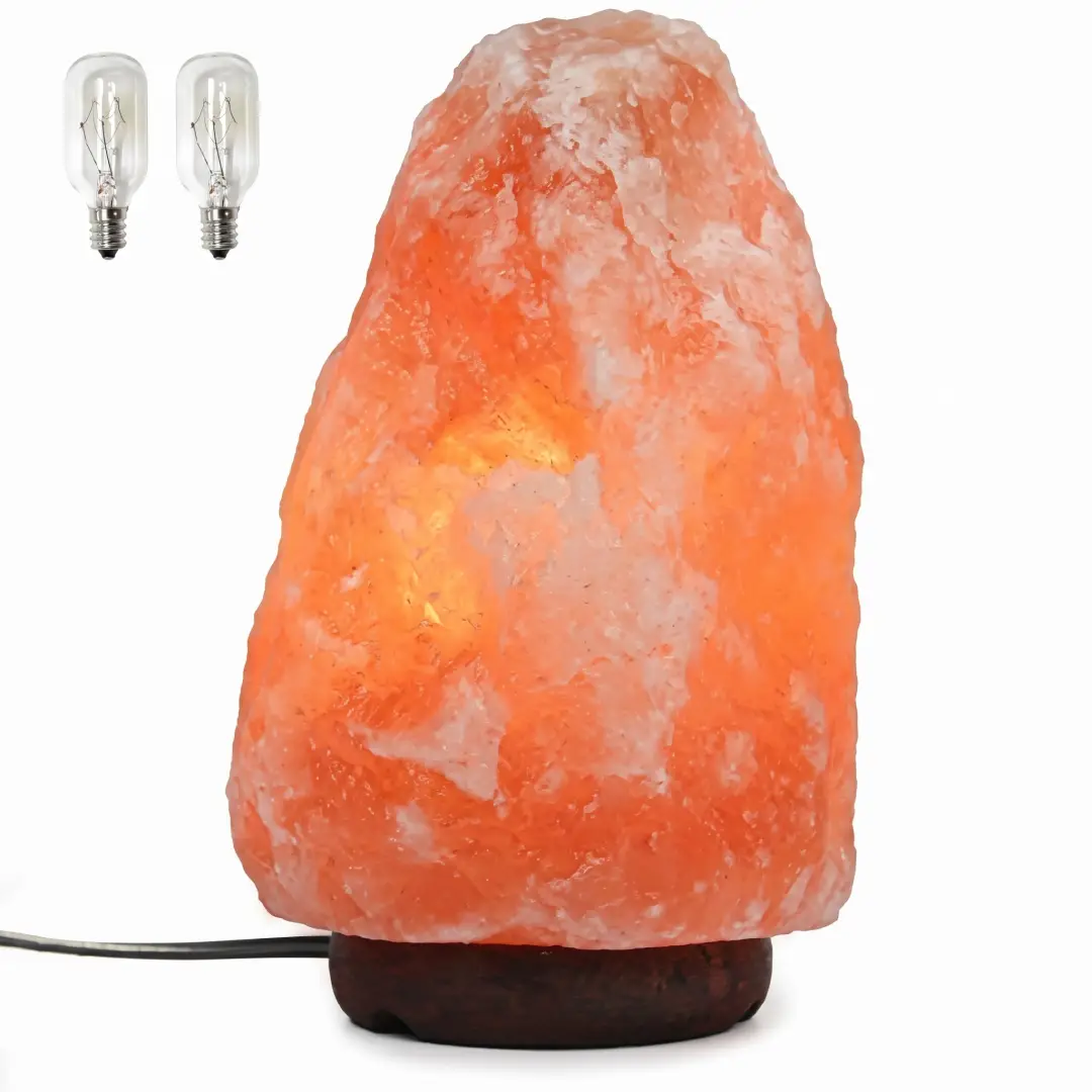 7 Inch Himalayan Salt Lamp with Dimmer Cord and Wood Base image 1