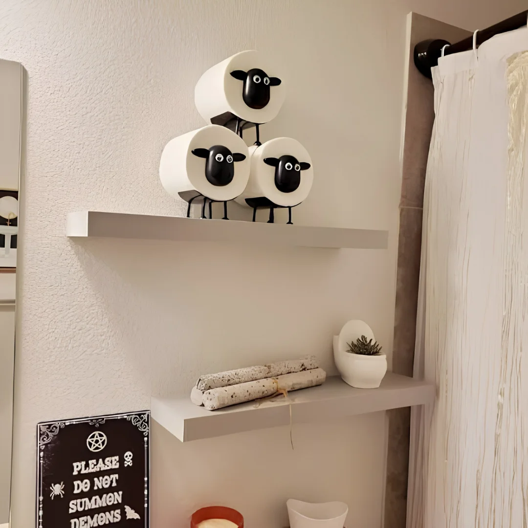 Sheep Toilet Paper Roll Holder Set Cute Bathroom Organizer 3 Pack image 3