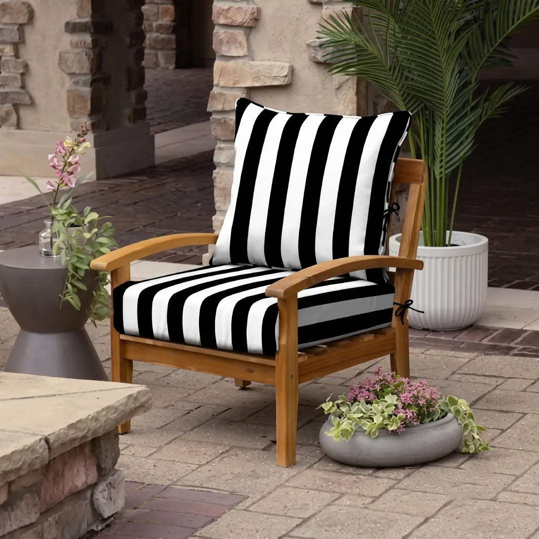 Arden 24x24 Outdoor Deep Seat Cushion Set Black Cabana Stripe