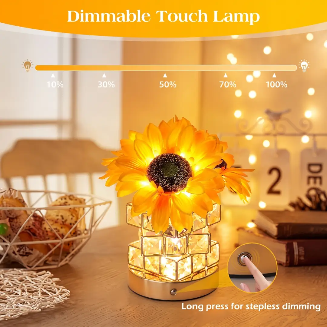 Rechargeable Sunflower Table Lamp Cordless Touch Dimmable Night Light image 7