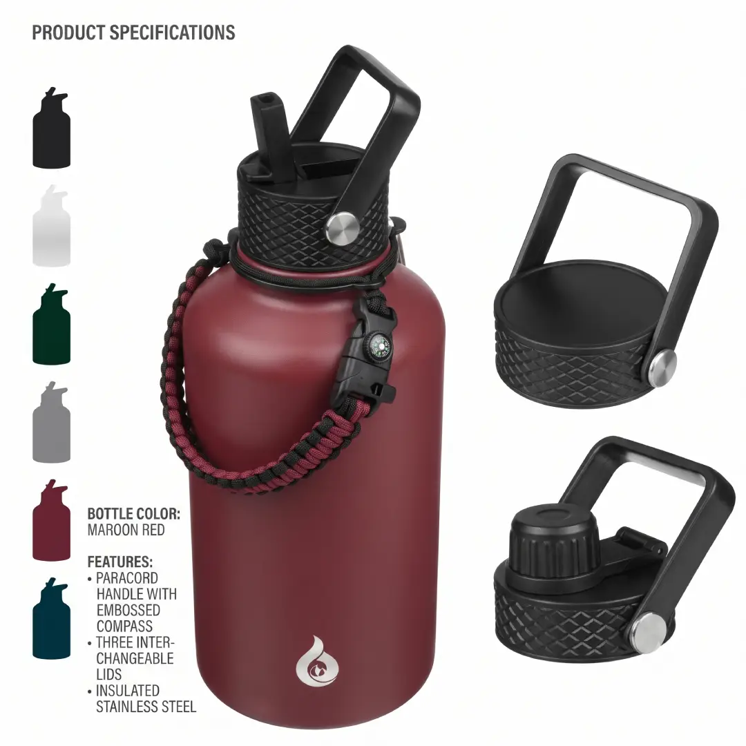 BJPKPK 64 oz Insulated Water Bottle with Straw Lid and Paracord Handle