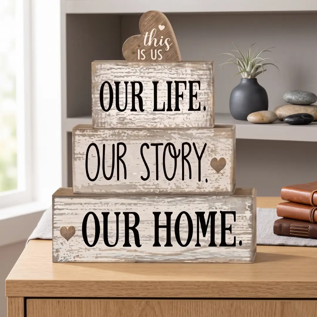 Farmhouse Wooden Heart Tabletop Decor Set of 4 image 4