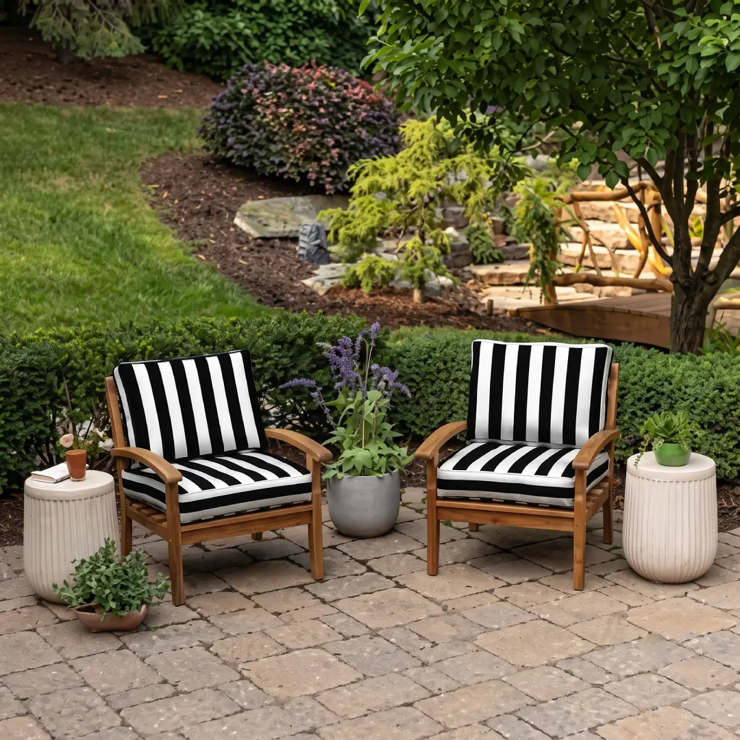 Arden 24x24 Outdoor Deep Seat Cushion Set Black Cabana Stripe image 2