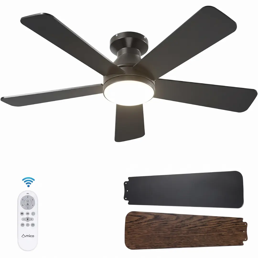 Amico 42 Inch Black Low Profile Ceiling Fan with Light and Remote image 2