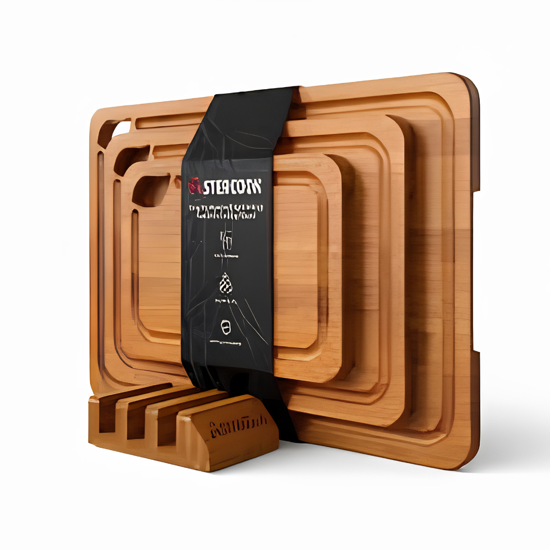 Astercook Bamboo Cutting Board Set with Wood Storage Stand