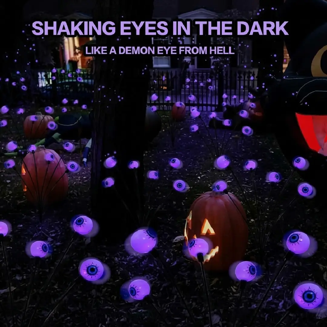 2-Pack Solar Halloween Eyeball Lights – 12 LED Green Outdoor Path Lights image 21