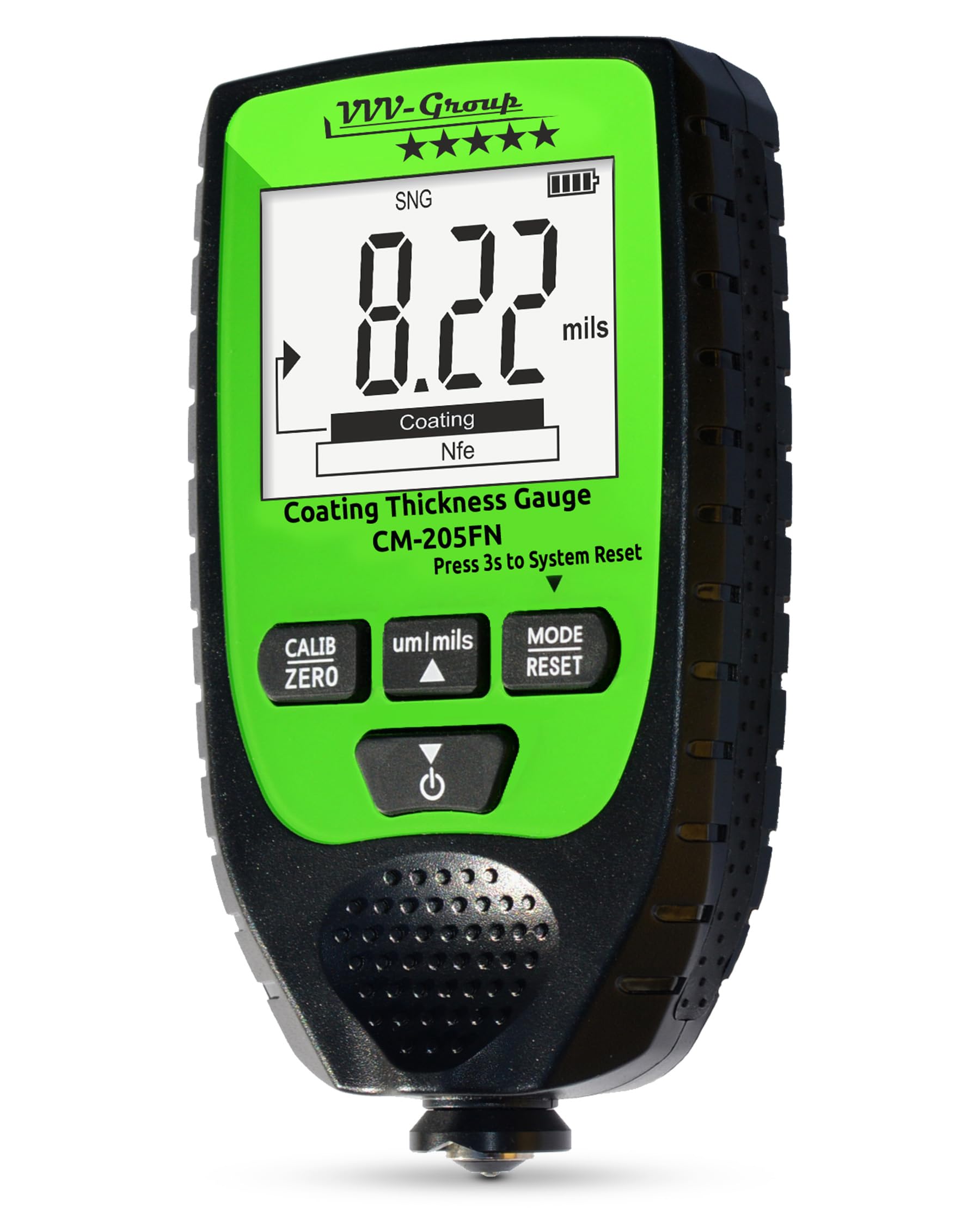 Paint Thickness Gauge CM-205FN for Cars – Digital Coating Thickness Meter, Auto Fe/NFe Detection, 0.1 μm Resolution, 0–1500 μm (0–59.1 mils), ±(3%+2 μm) Accuracy, Backlit LCD