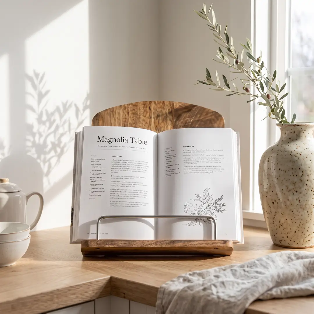 Solid Wood Cookbook Stand for Kitchen Counter and Tablet image 1